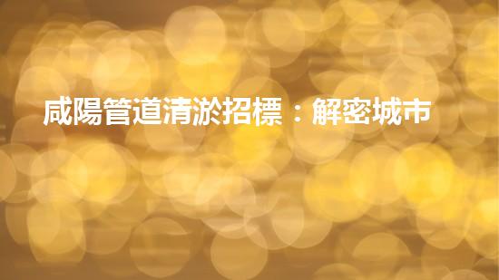 咸陽管道清淤招標：解密城市底下的秘密，你知道這其中隱藏了什么？